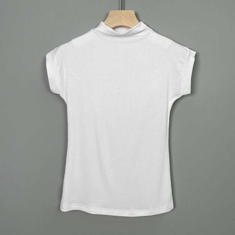 Ohnana - Effen T-shirt met korte mouwen en hoge hals