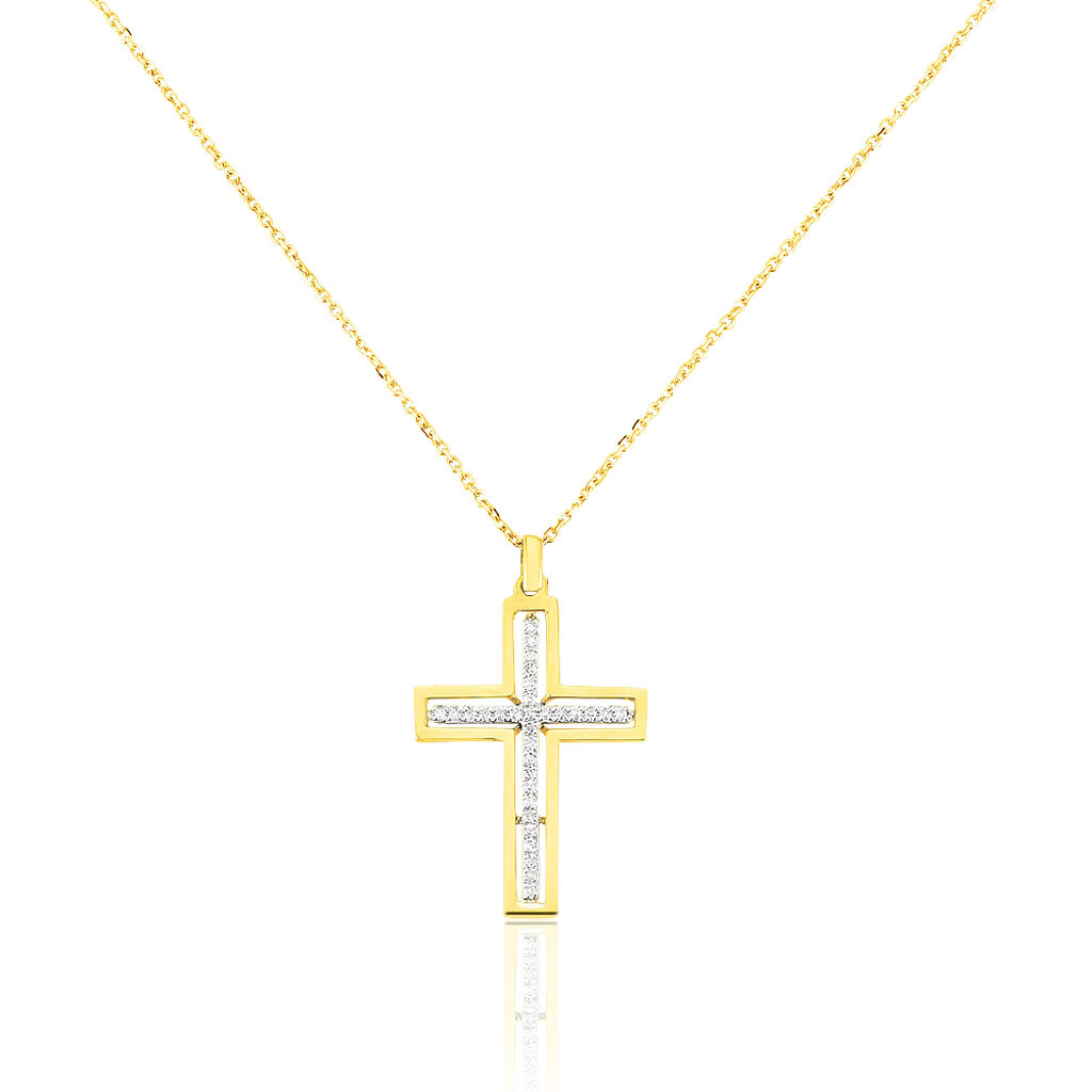 Collier Croix Or Jaune Diamant