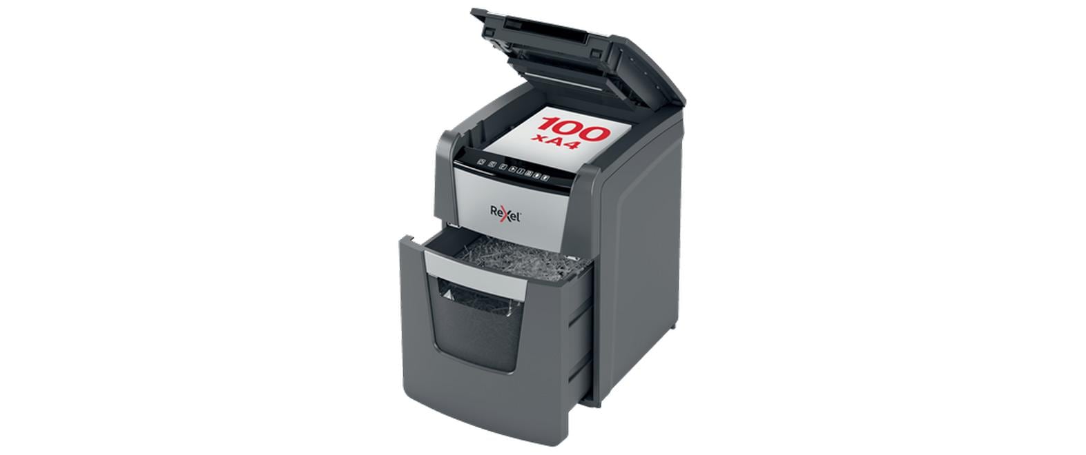 Optimum AutoFeed+ 100M P-5<br>Automatischer Schredder (auto) für sichere Vernichtung vertraulicher Unterlagen (bis zu 100 Blatt)