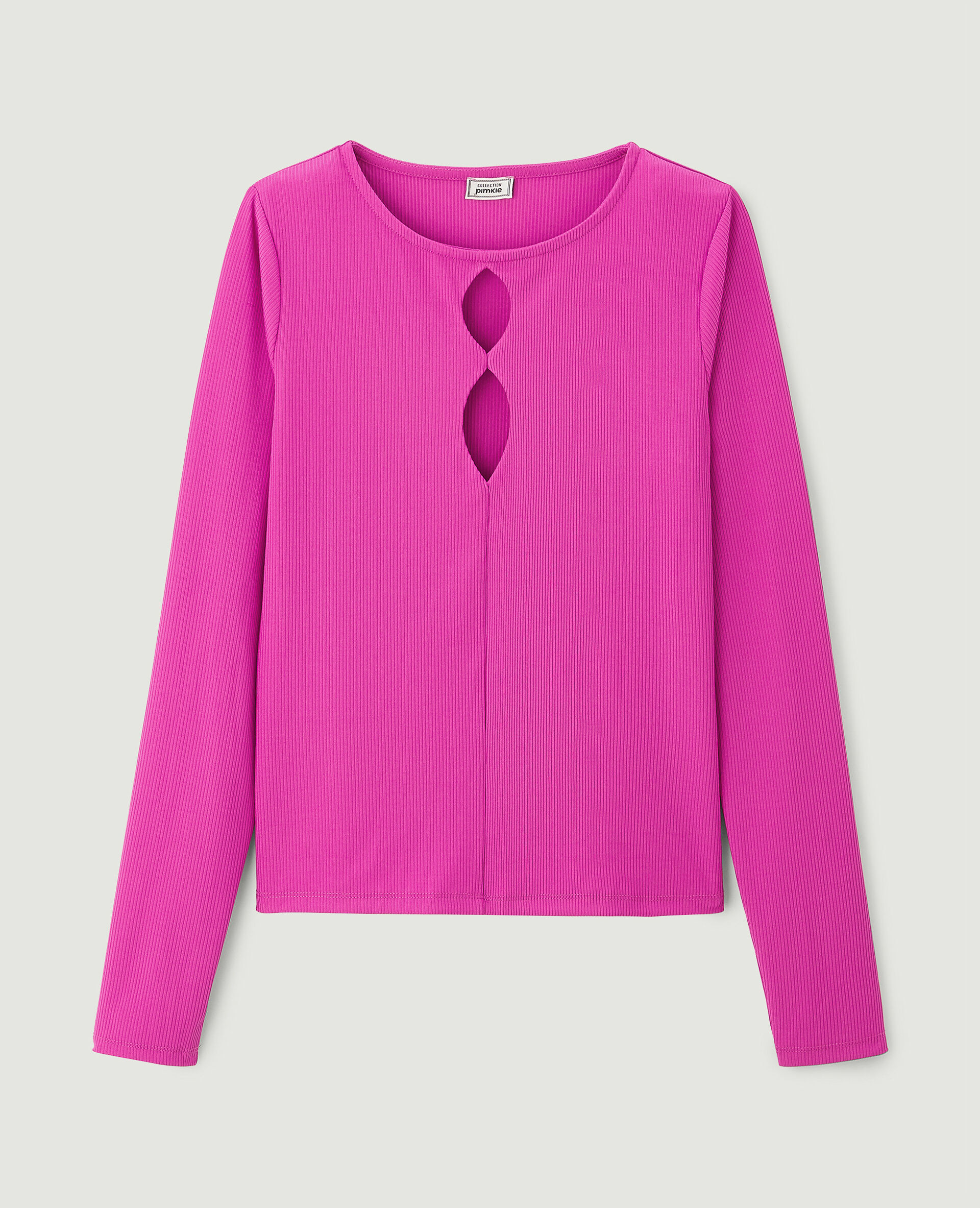 Top maille côtelée avec découpes - Rose fuchsia
