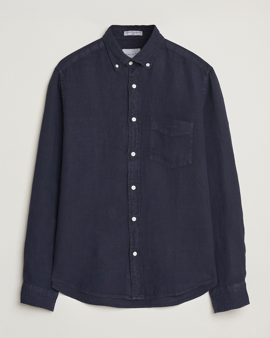 GANT Regular Fit Garment Dyed Linen Shirt Evening Blue