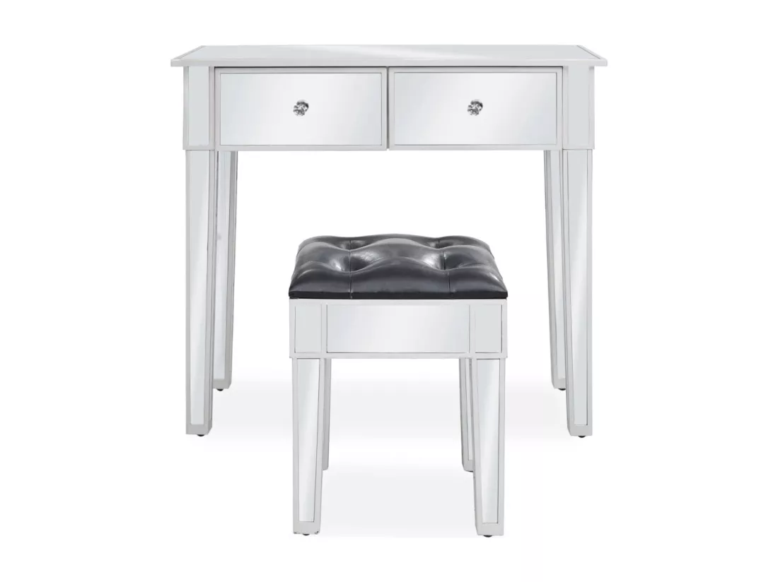 Coiffeuse miroir avec tabouret MDF et verre