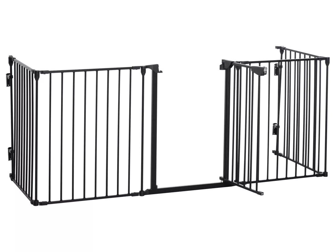 Barrière de sécurité parc enclos chien modulable pliable porte verrouillable intégrée 5 panneaux en métal 300L max. x 74,5H cm métal PP noir
