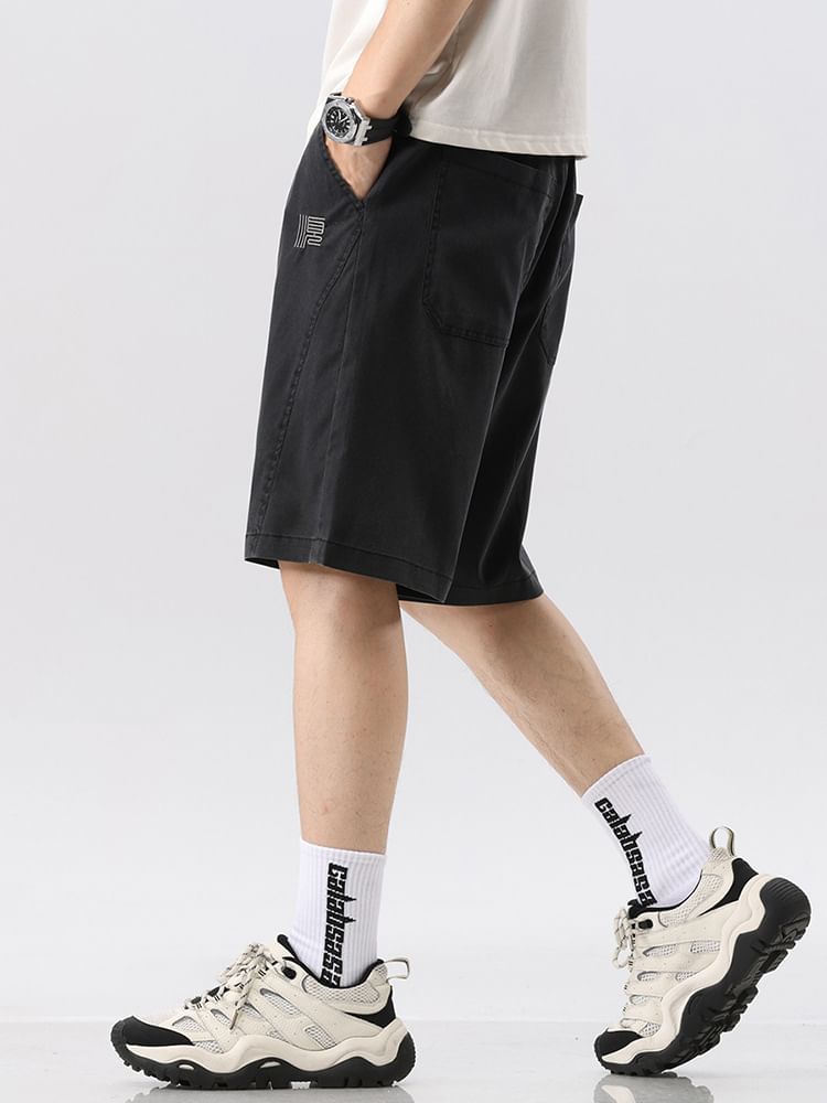 Denimic - Wijde shorts met trekkoord in de taille en borduurwerk