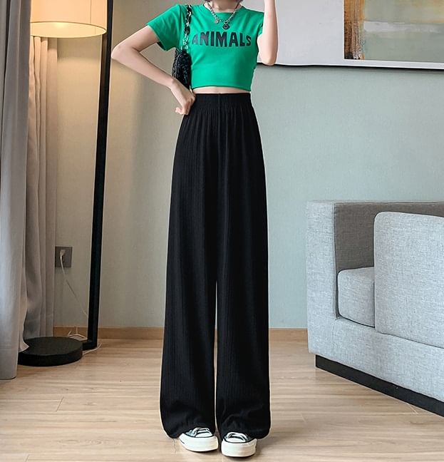 evanesce - High Rise Rib Wide Leg Plain Sweatpants