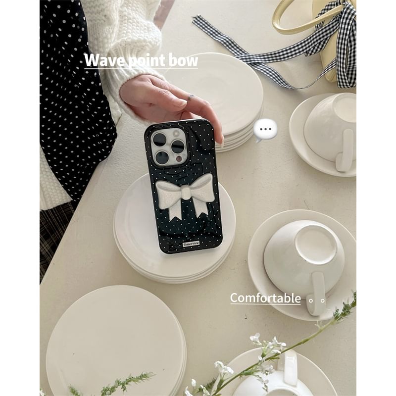 Fonekase - Gestippeld telefoonhoesje met strik en zelfklevende decoratie - Apple iPhone 16 Pro Max / 16 Pro / 16 Plus / 16 / 15 Pro Max / 15 Pro / 15 Plus / 15 / 14 Pro Max / 14 Pro / 14 Plus / 14 / SE / 13 Pro Max / 13 Pro / 13