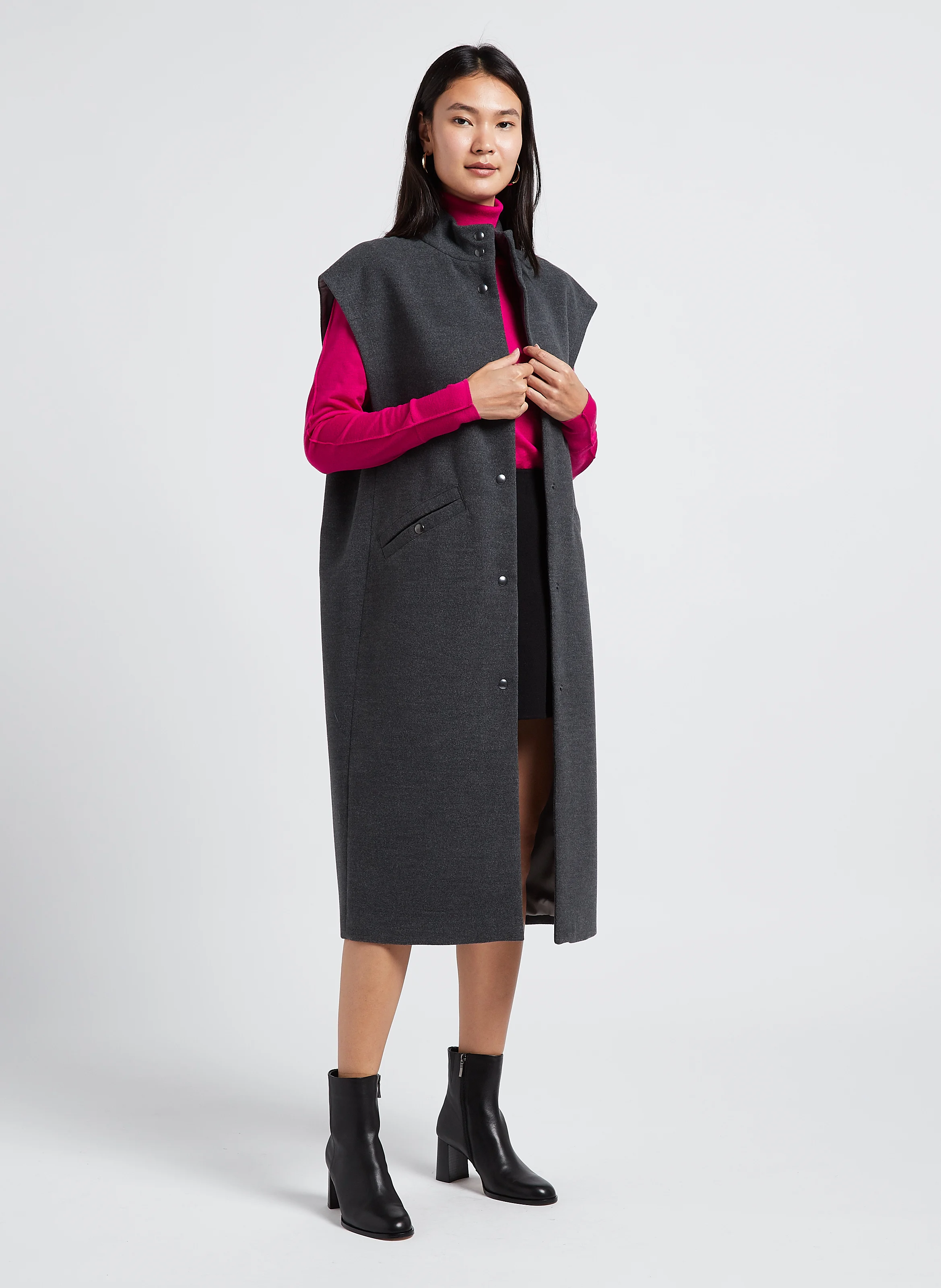 CHARLIE - Manteau col montant sans manches | Gris