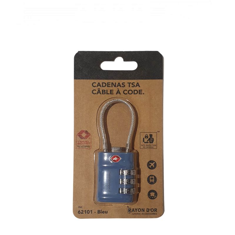 Cadenas TSA à 3 chiffres avec câble 62101 Bleu