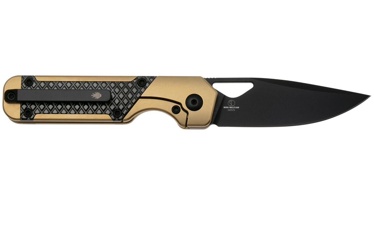 Kizer Mini Militaw, Ki3634SA3 Frame Lock, Black S45VN, Gold Titanium, Zalium Inlay, zakmes, Jonathan Styles design