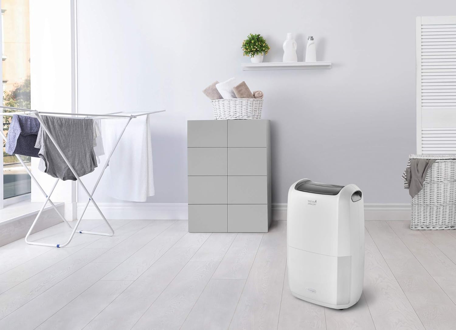 De'Longhi DDSX225 Tasciugo AriaDry Déshumidificateur d'air pour maison, 446 W, 25 L, 44 dB, plastique, blanc