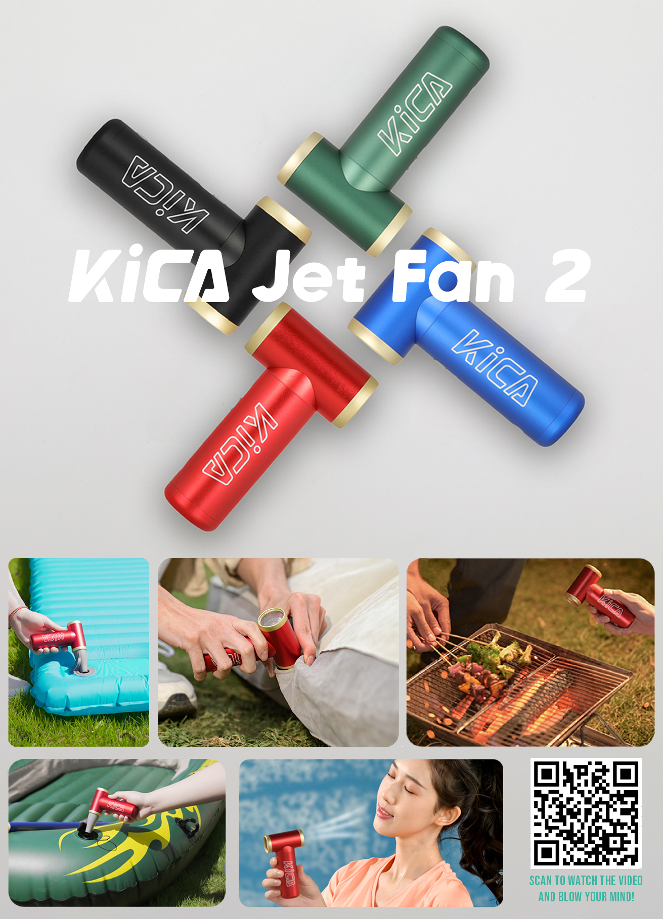 1100mAh 2in1 Jet Fan 2 Elektrische Luftpumpe USB Turbo Ventilator Multifunktionsgebläse Drehzahl bis zu 101000 U/min (4000720) - Blau