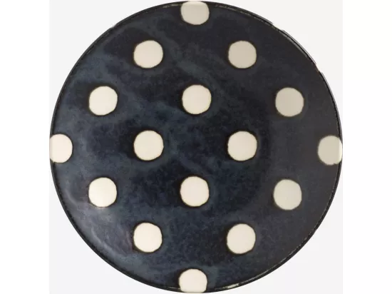 HABITAT - Soucoupe en porcelaine - Bleu marine et pois blancs - 14 cm - Pinako
