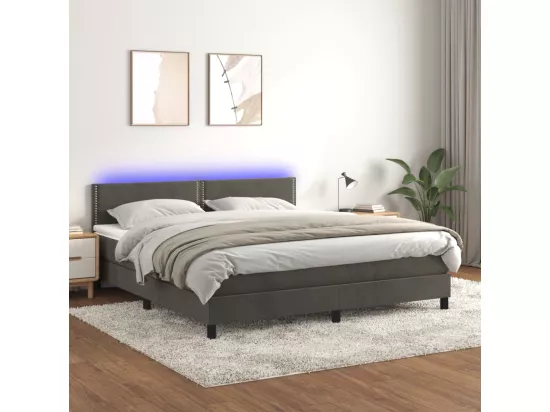 Sommier tapissier matelas et LED Gris foncé 180x200 cm Velours
