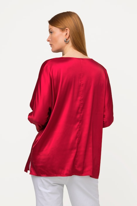 Bluse, Satin, V-Ausschnitt, 3/4-Fledermausärmel