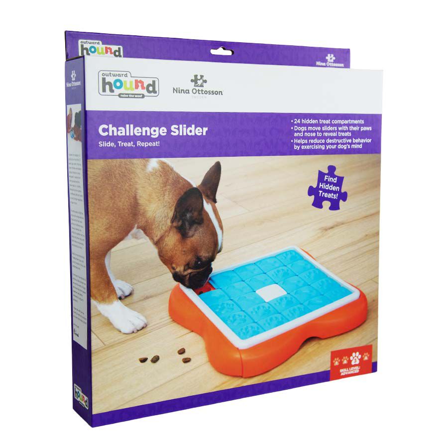 Nina Ottosson Challenge Slider - Puzzel - Hondenspeelgoed - Blauw / Oranje - 5.9x37.9x37.9 cm