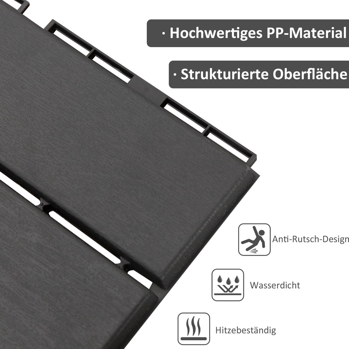Outsunny 9-delige set terrastegels, tuinkliktegels, 30 x 30 cm, kunststof, zwart