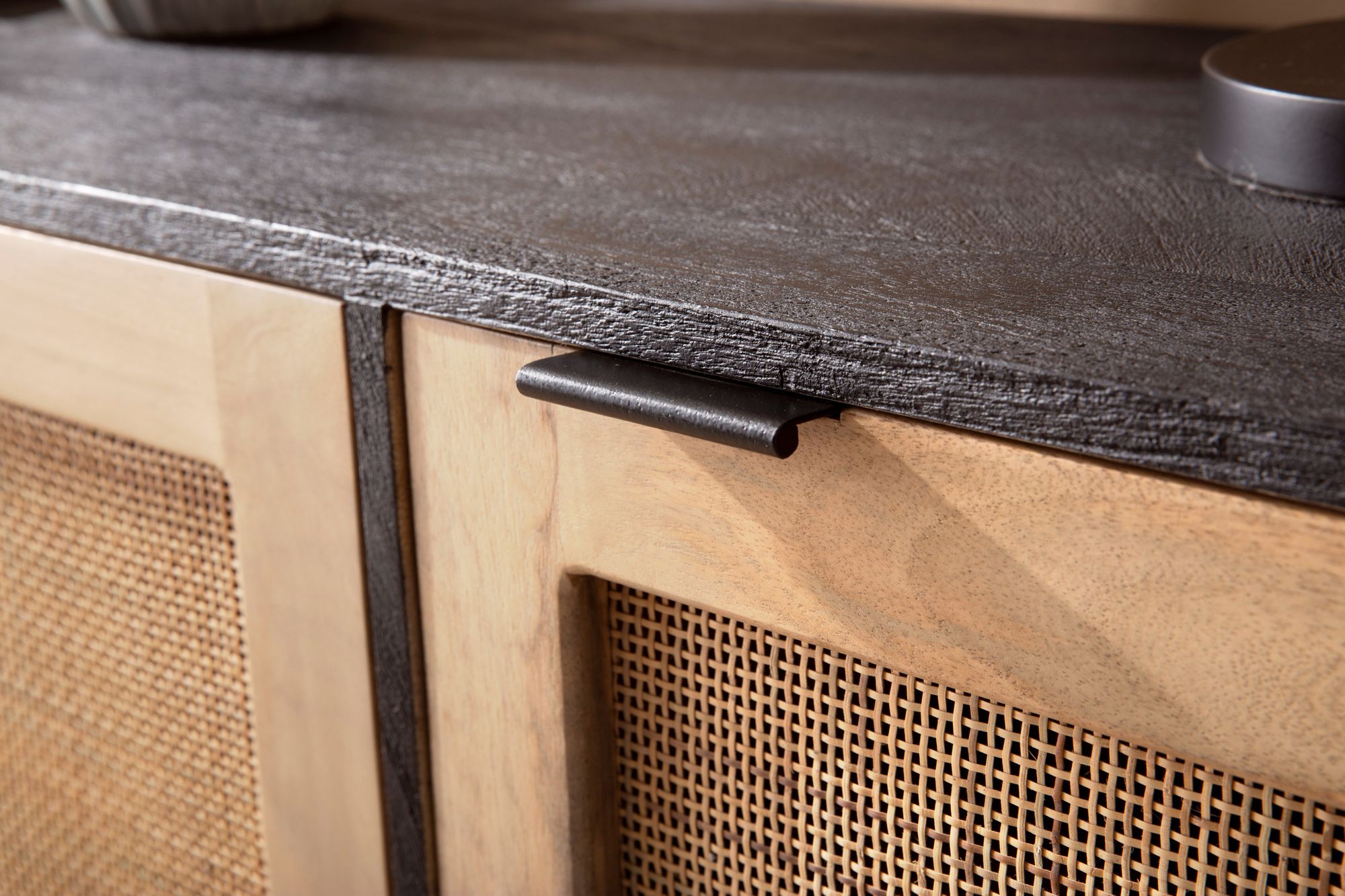 Sideboard FineBuy Anrichte 145x55x40 cm Massivholz Rattan Kommodenschrank Modern
