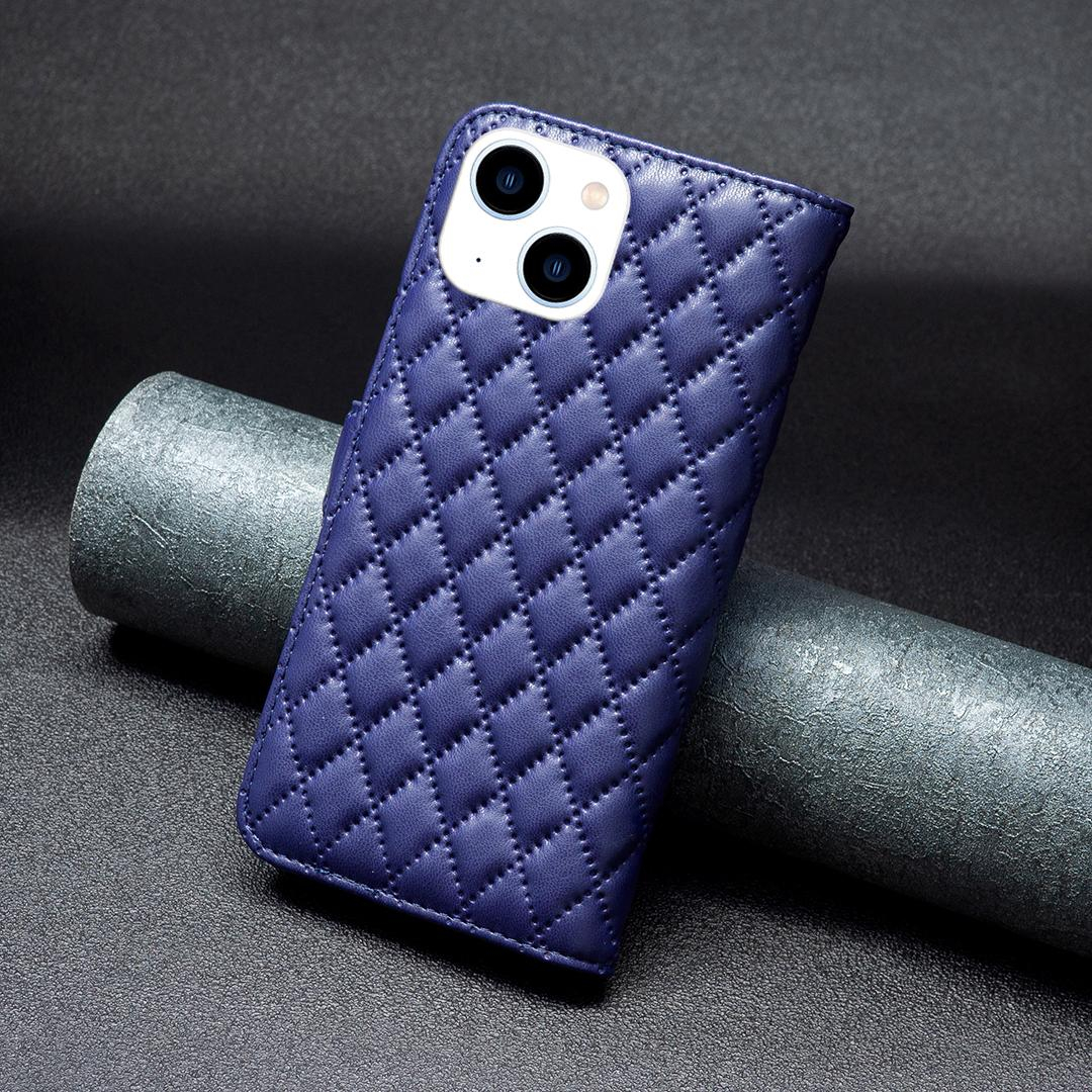 iPhone 14 / iPhone 13 Leder Tasche Flip Cover Steppmuster - Blau