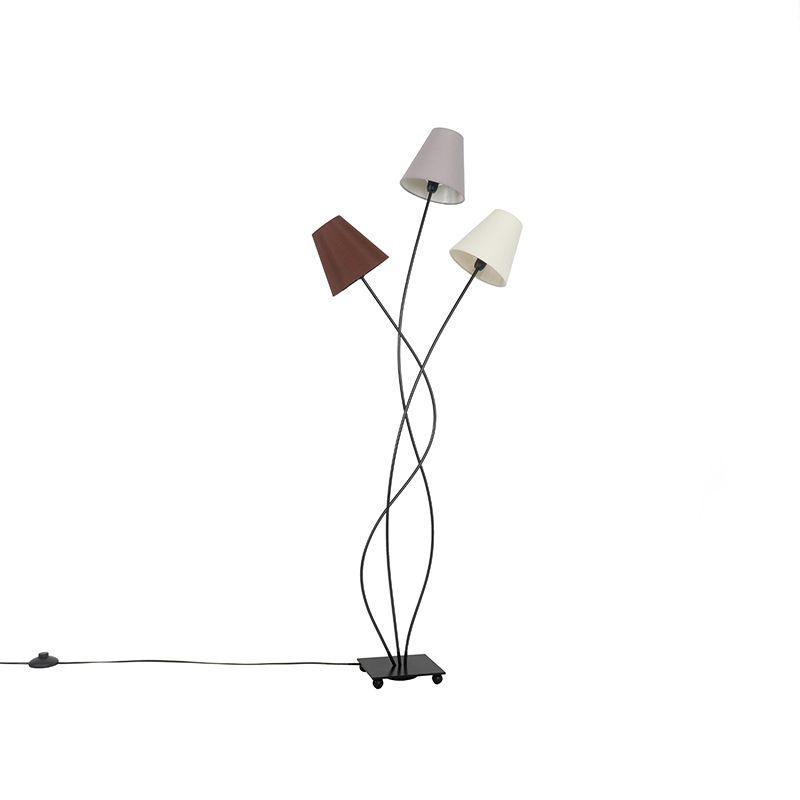 Design vloerlamp zwart met stoffen kappen 3-lichts - Melis
