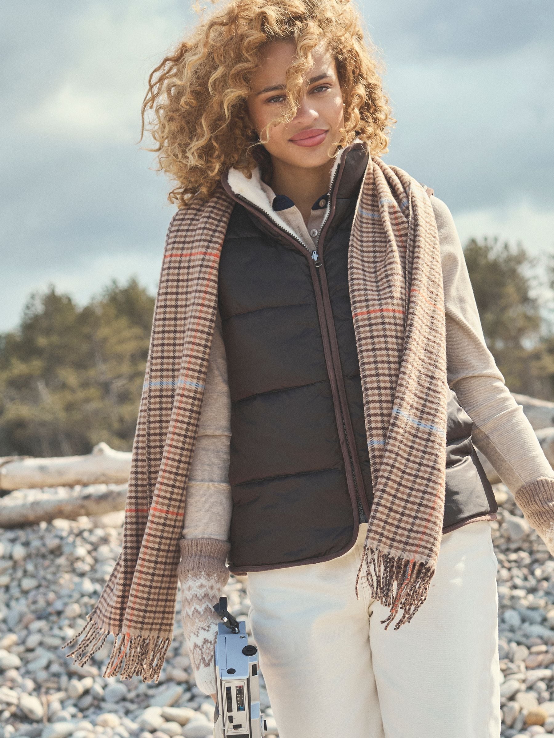 Bruin geruit - Joules Langtree Large Scarf