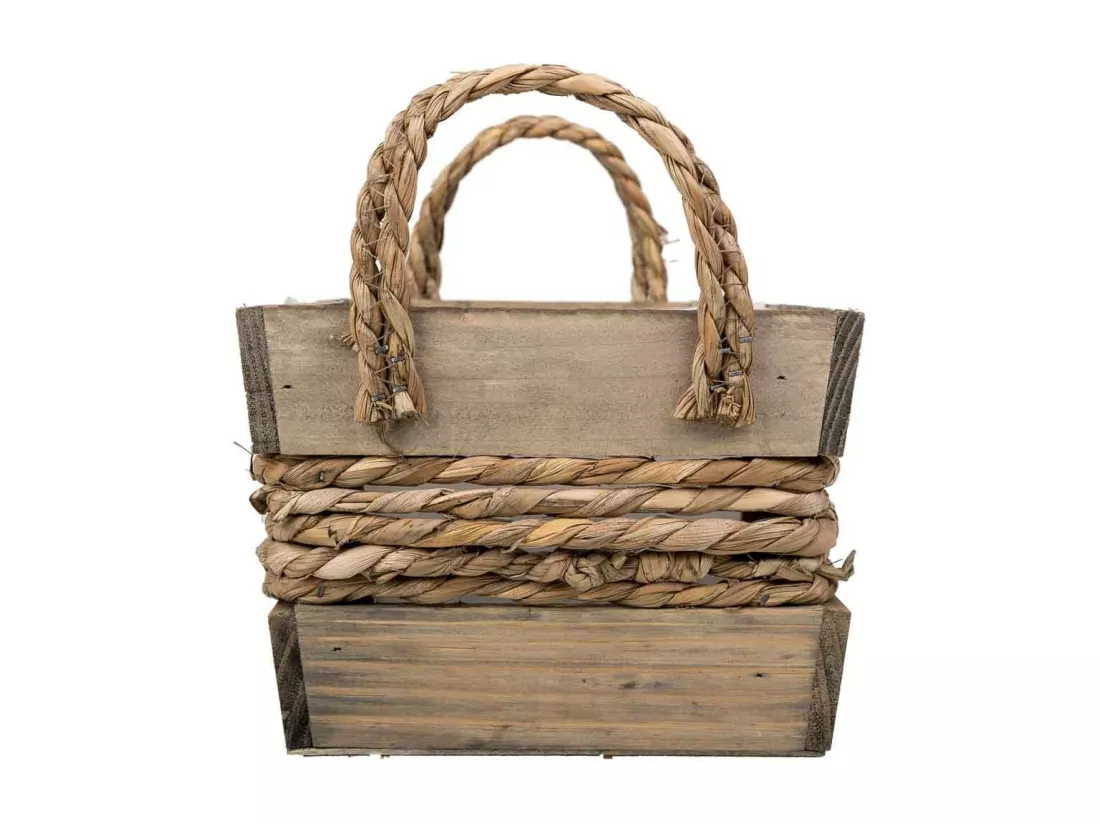 Panier en bois et corde avec poignées marron 29x19x14h