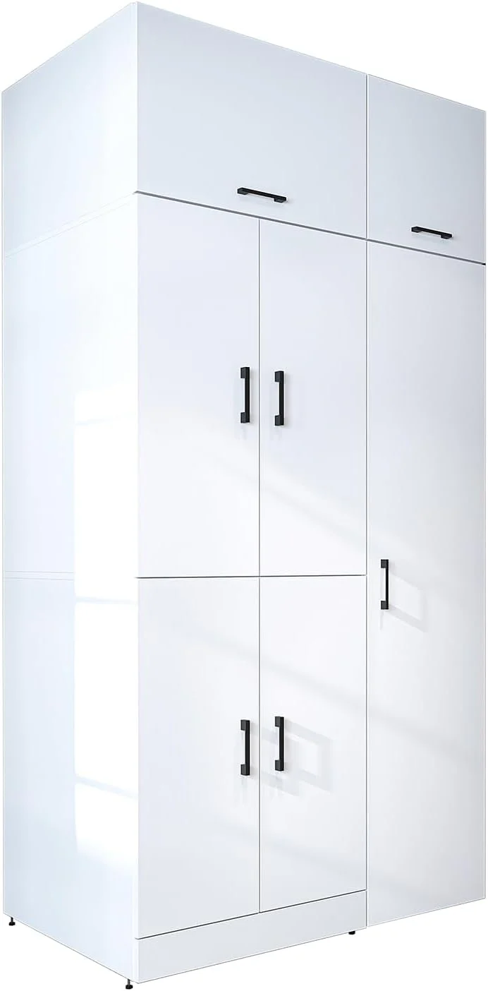 ROOMART Dora - Armoire de machine à laver - Pour sèche-linge et machine à laver - En 4 couleurs - Avec portes et panneau coulissant - Blanc - Chêne blanc - Chêne anthracite - Chêne blanc (chêne blanc)