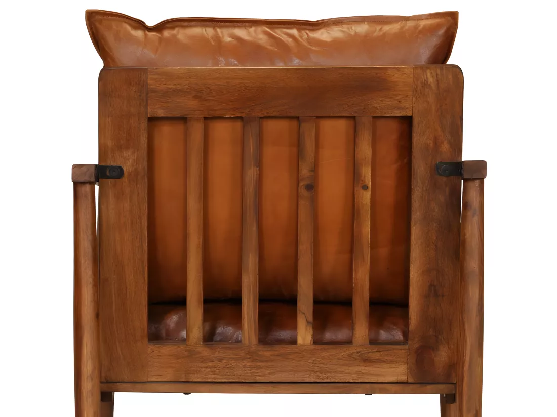 Fauteuil Marron Cuir véritable avec bois d'acacia