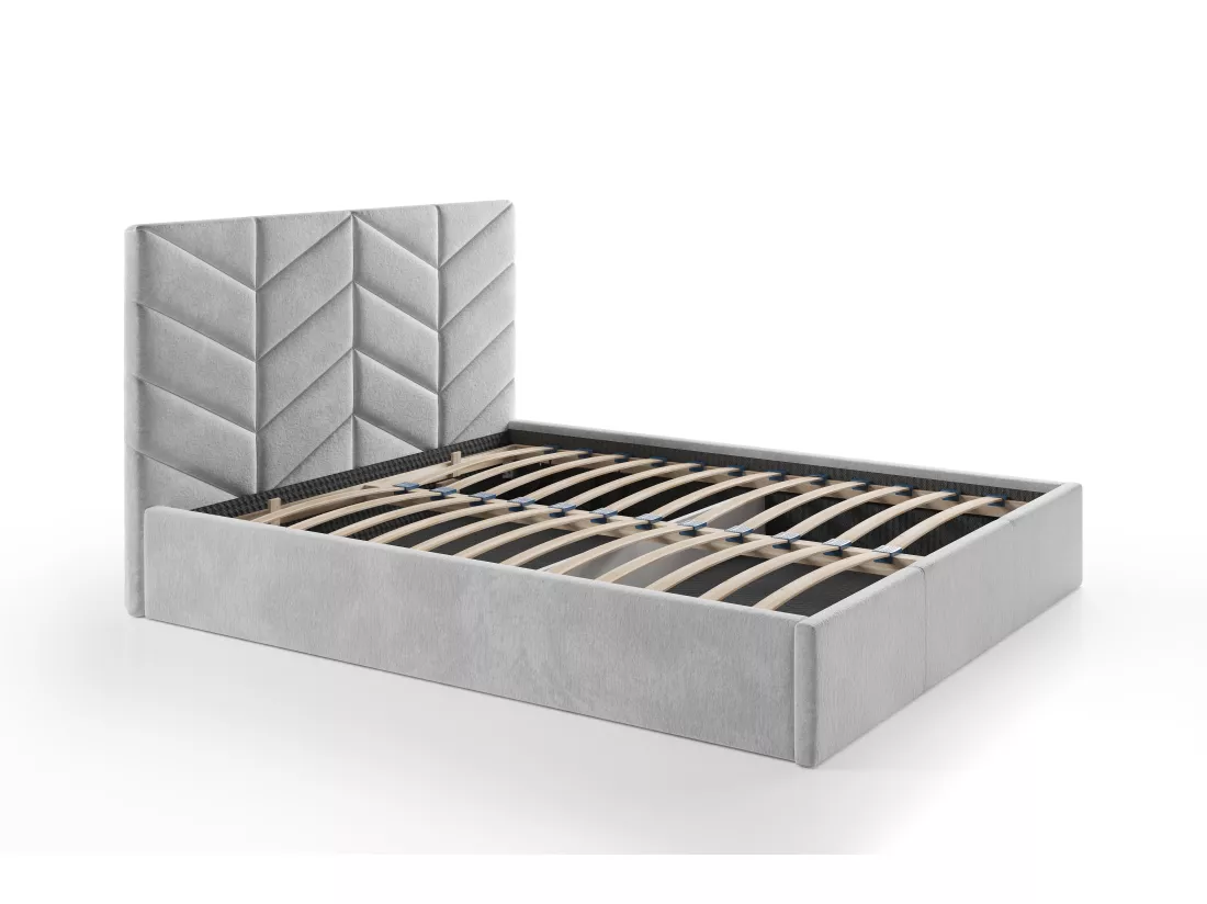 Lit coffre 160 x 200 cm - Tissu texturé - Gris - JUSTANI