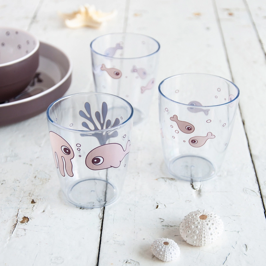 Done by Deer™ Glas Yummi mini 3-er Pack Sea friends in rosa