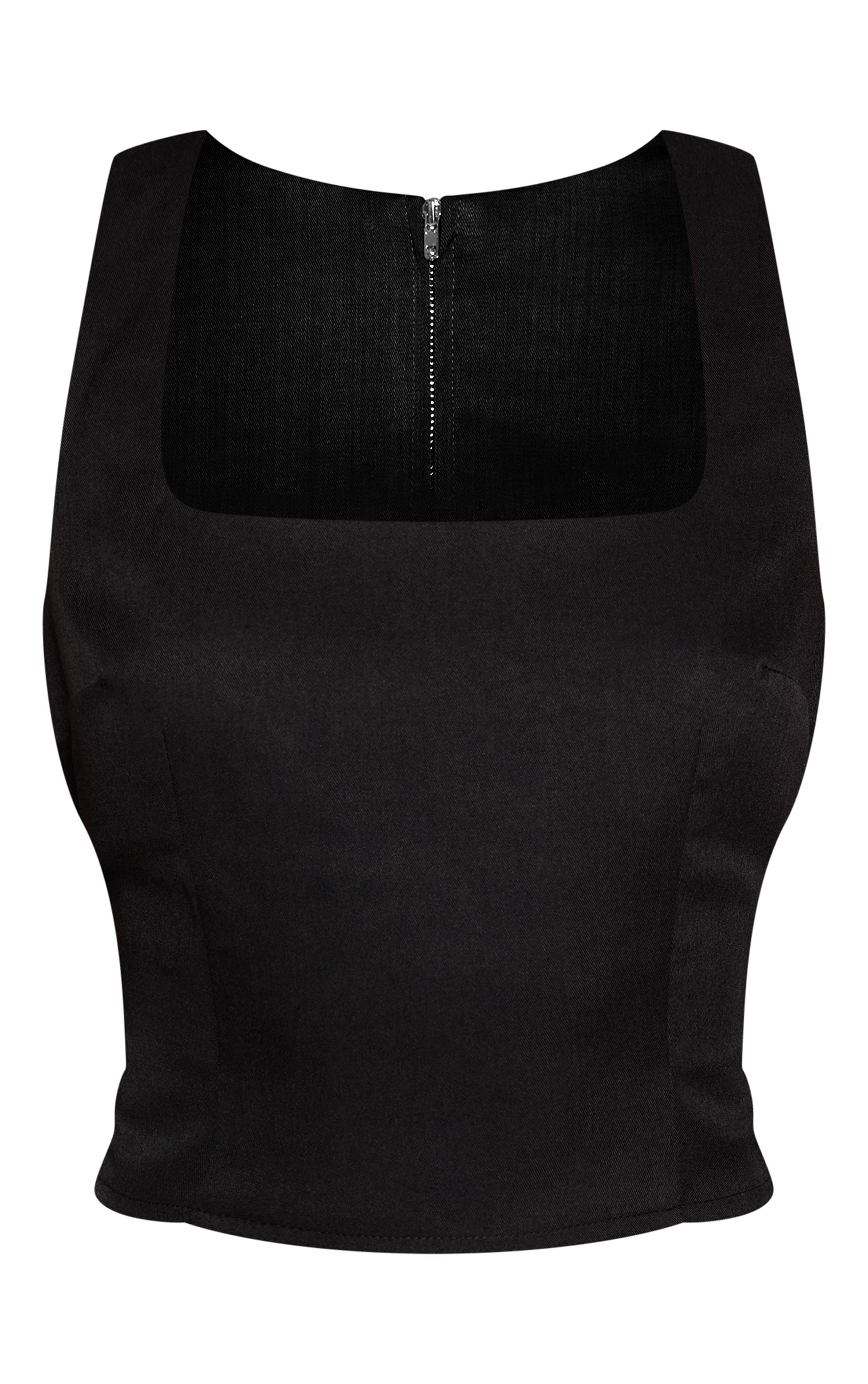Noir Haut Ajusté Tissé À Encolure Carrée