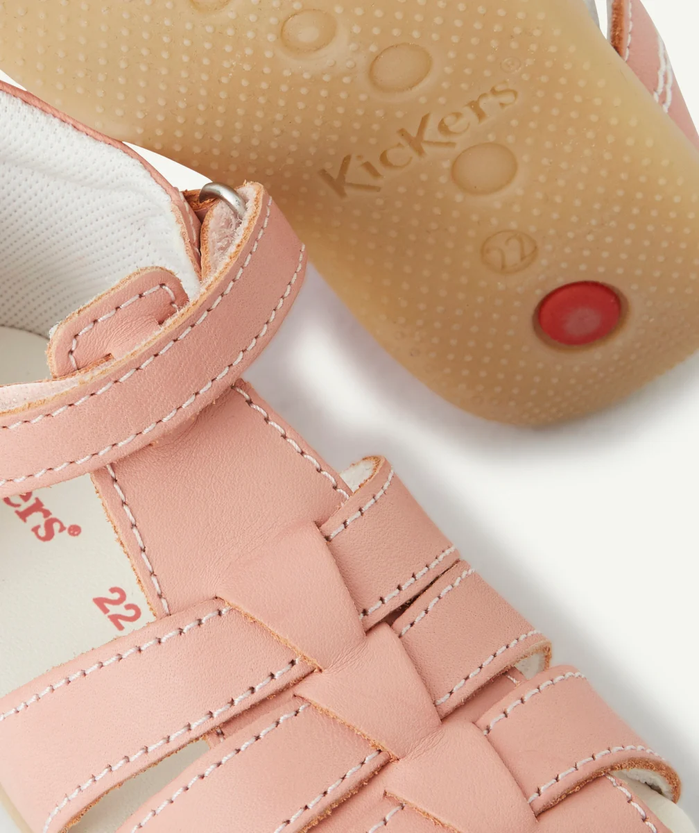 KICKERSLES SANDALES ROSES PREMIERS PAS EN CUIR