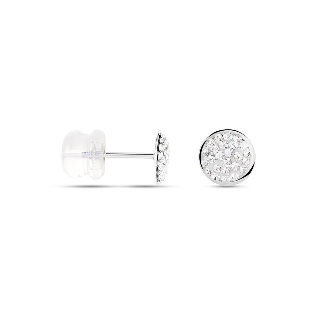 Boucles D'oreilles Puces Or Blanc Strass