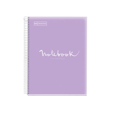 Notebook Emotions, couverture souple, A4 lignes horizontales 7 mm, 120 feuilles de 5 couleurs, Miquelrius, Lavande.