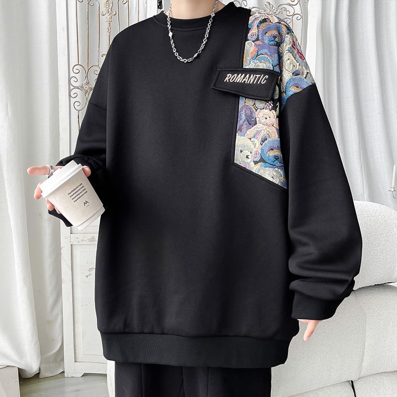 Lingaris - Sweatshirt met ronde hals en geborduurde beer