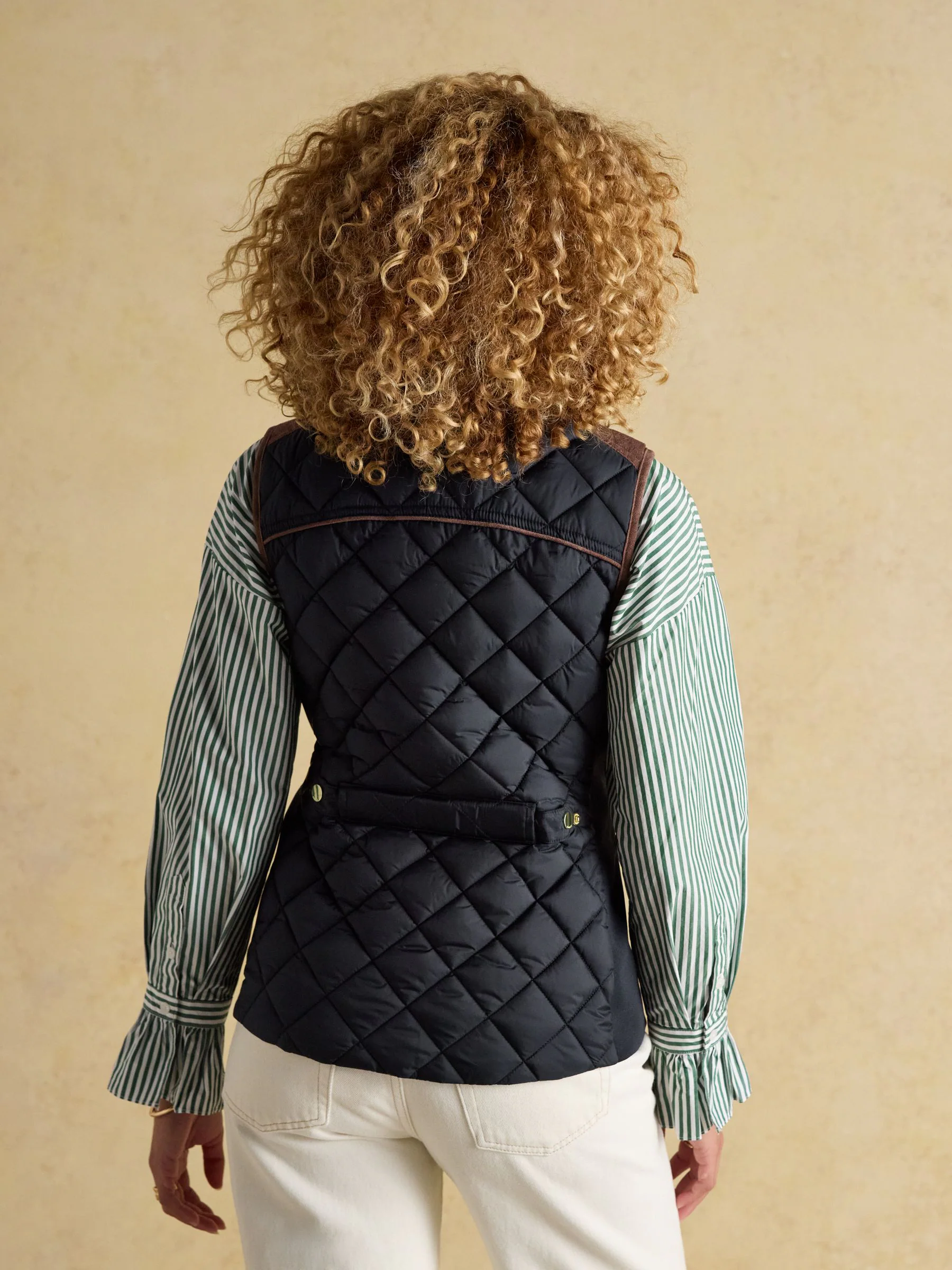 Donkerblauw - Joules Braemar luxe regenbestendige geruite doorgestikte bodywarmer
