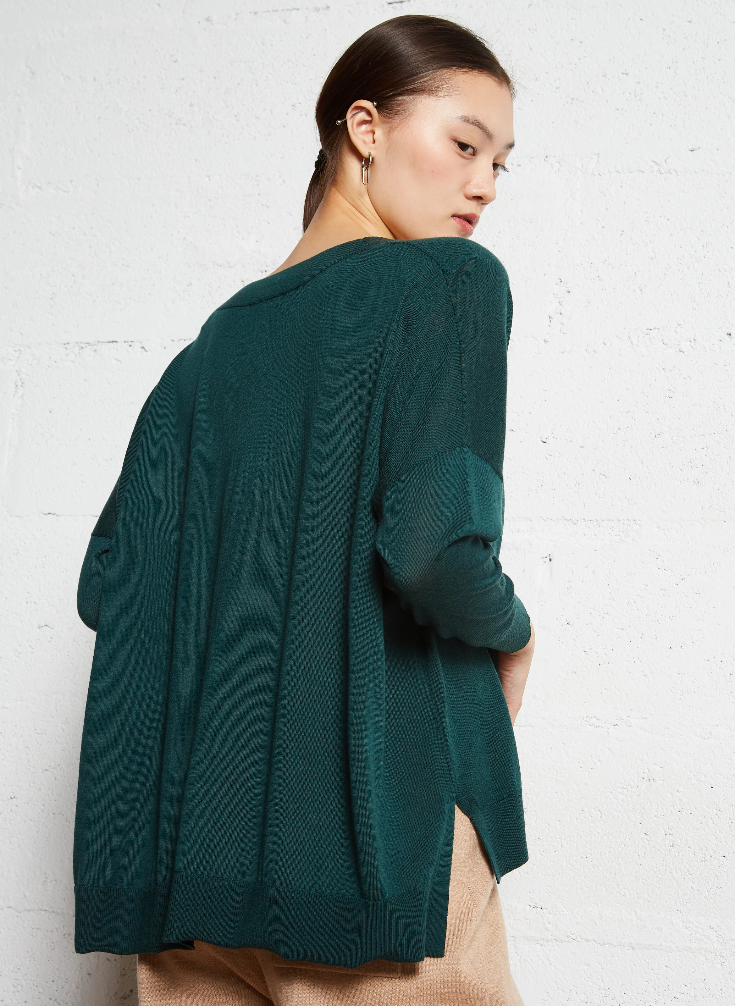 MAKO - Pull ample col V en laine | Vert