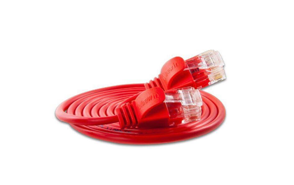 Slimpatchkabel RJ-45 - RJ-45, Cat 6, UTP, 0.15 m, RotLightpatchkabel rund, ungeschirmtes Twisted-Pair-Kabel (U/UTP) mit Klinkenschutz