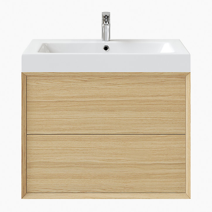 Meuble sous vasque à suspendre GoodHome Avela placage chêne 80 cm + plan vasque Duala