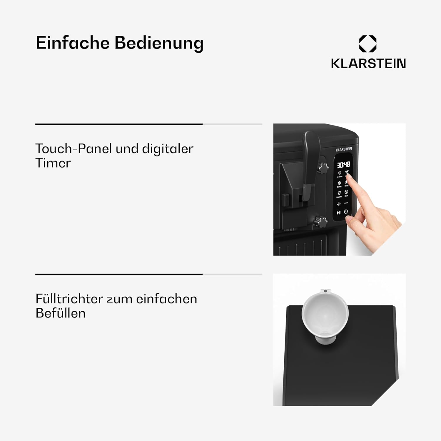 Klarstein SweetSwirl Eismaschine - 3-in-1 Für Eiscreme, Milchshakes & Smoothies, 1,5 L Tank, Touch-Display, Keep-Cool-Modus, Reinigungsfunktion, Schwarz