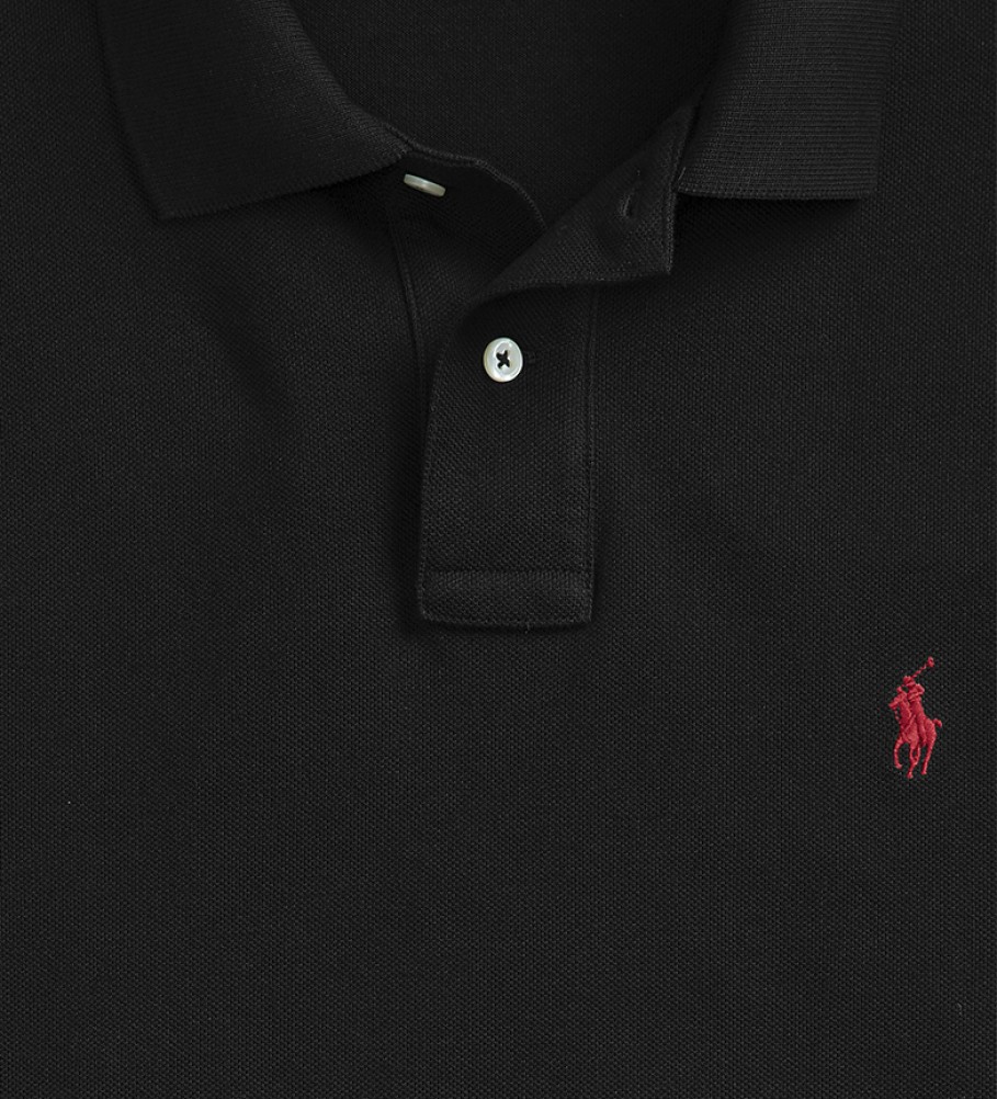 Camisa polo Ralph Lauren Custom Fit preta em piqué
