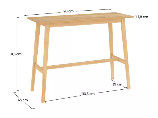 Table de bar rectangulaire 4 personnes en bois clair naturel 120 cm - Buvette