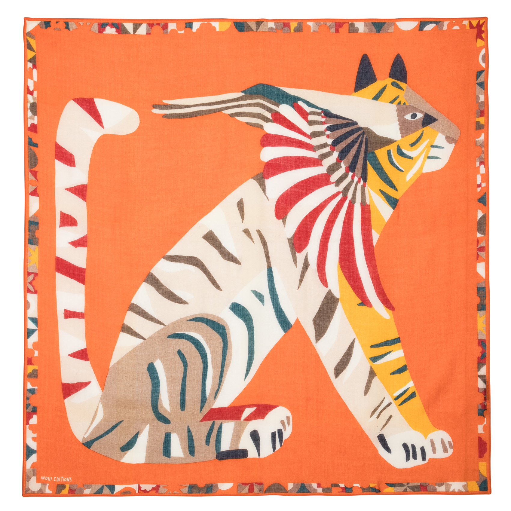 JEAN LOU - Foulard en laine imprimé | Orange