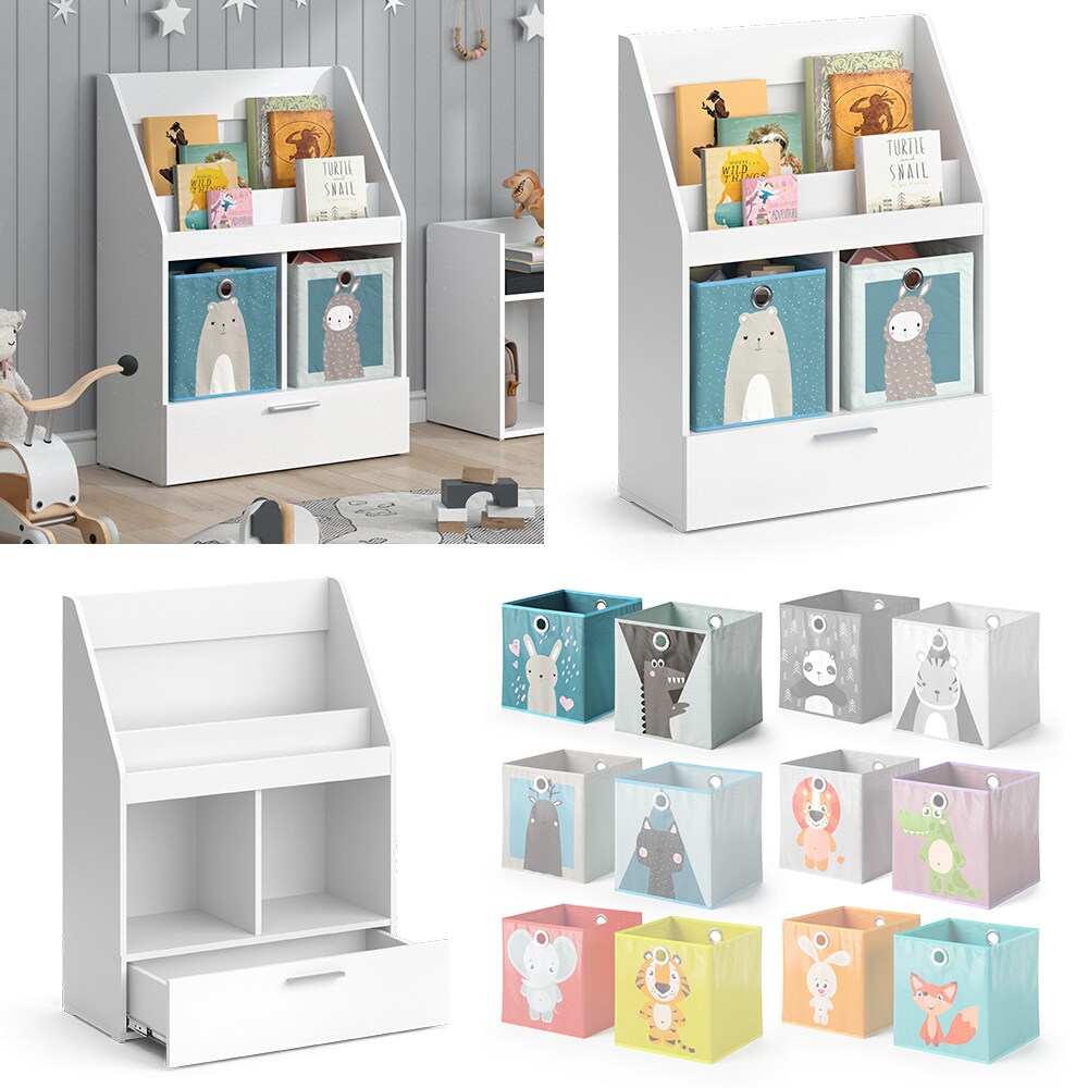Vicco Kinderregal Bücherregal Wandregal Luigi Weiß 72x96 cm modern Kinderzimmer Regal Spielzeugregal Dekoregal Standregal Aufbewahrungsregal Würfelregal Schublade Ablage Fach freistehend Faltbox