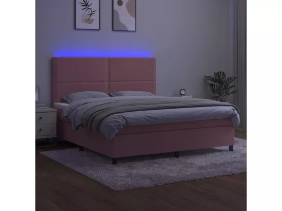 Sommier tapissier avec matelas et LED Rose 160x200 cm Velours