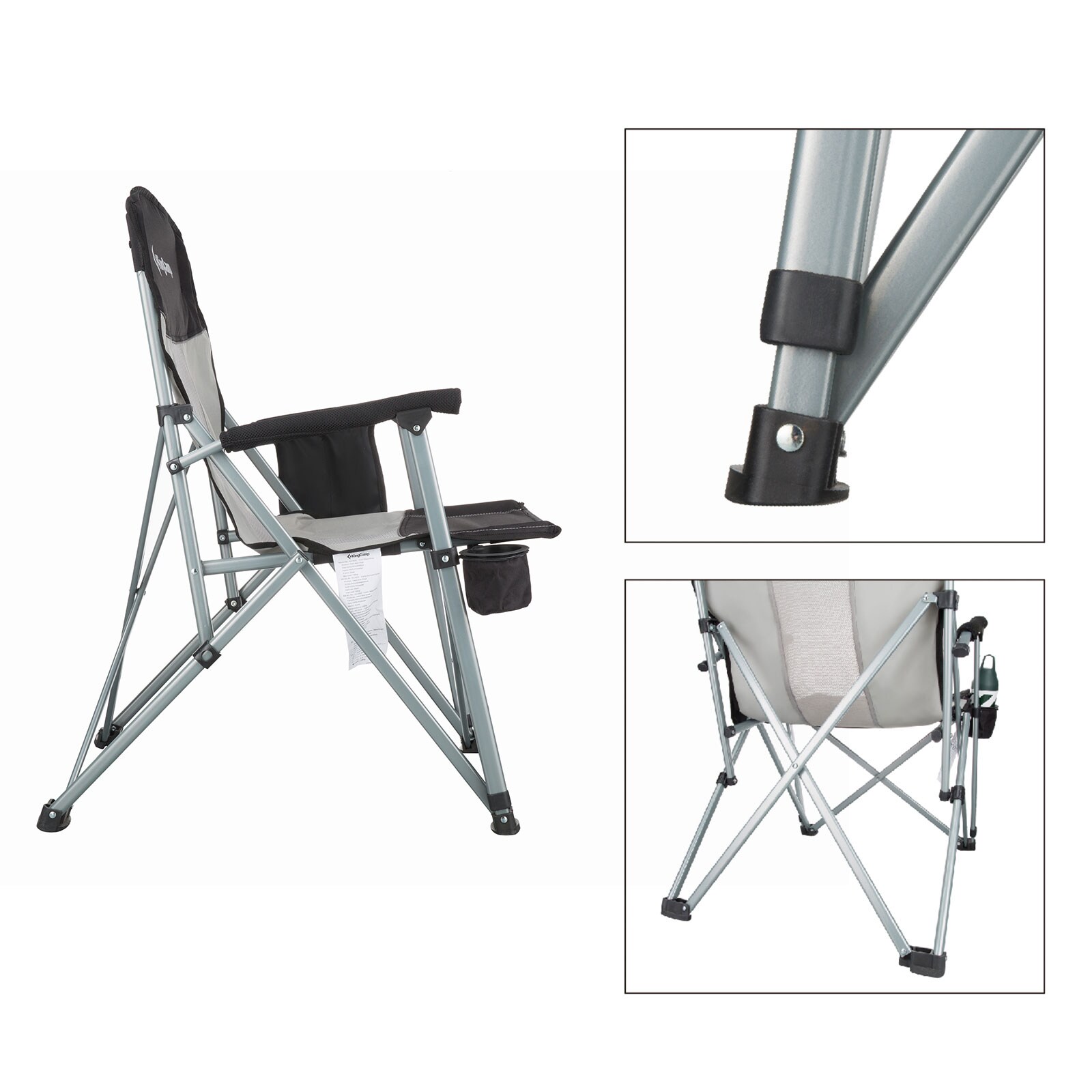 KINGCAMP Camping Falt Stuhl XL Klapp Sessel Garten Outdoor Armlehne Stahl 136 kg Farbe: Black/Light Grey