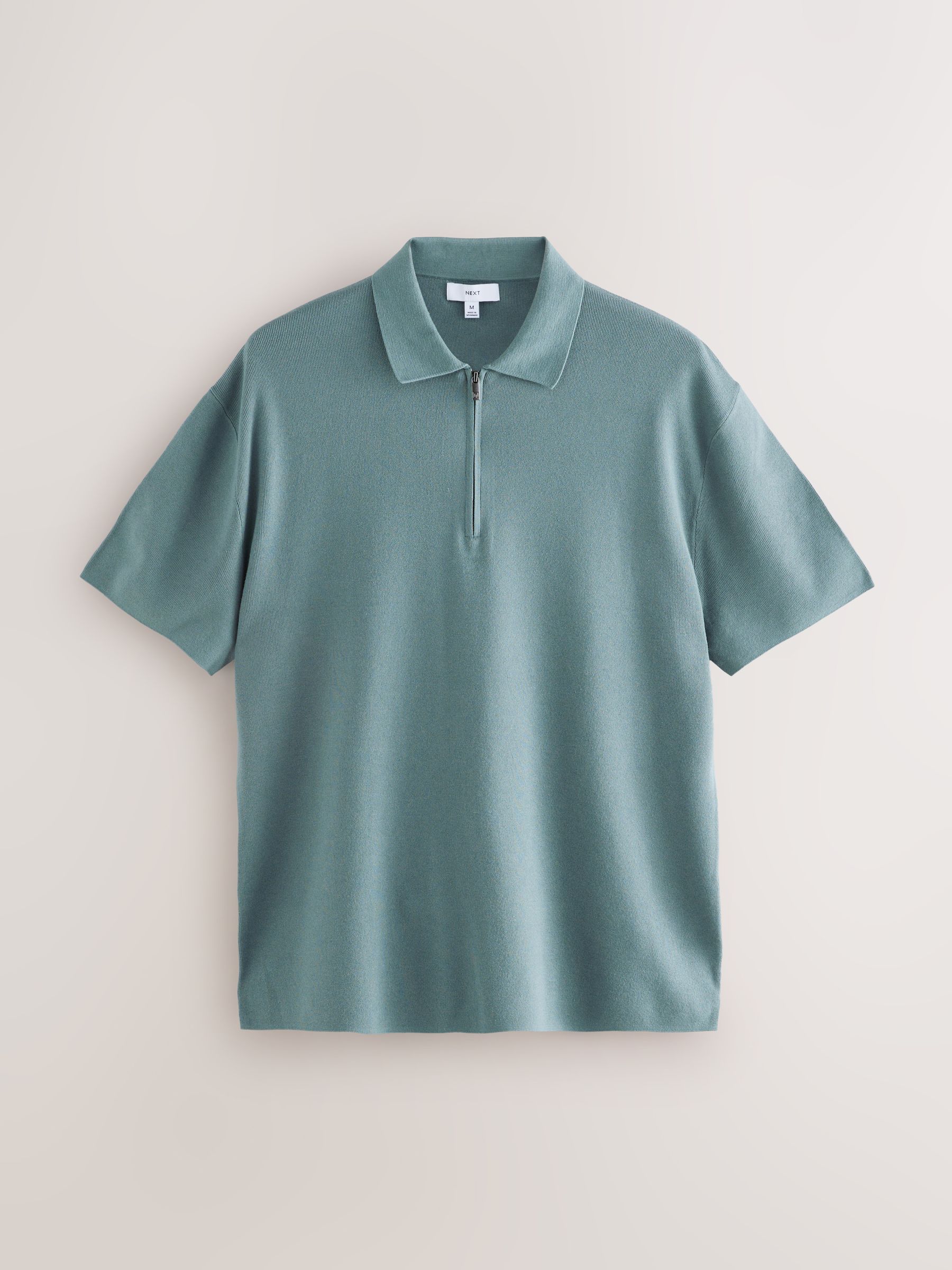 Blauw - Relaxed Fit Premium middelzwaar gebreid poloshirt met korte mouwen