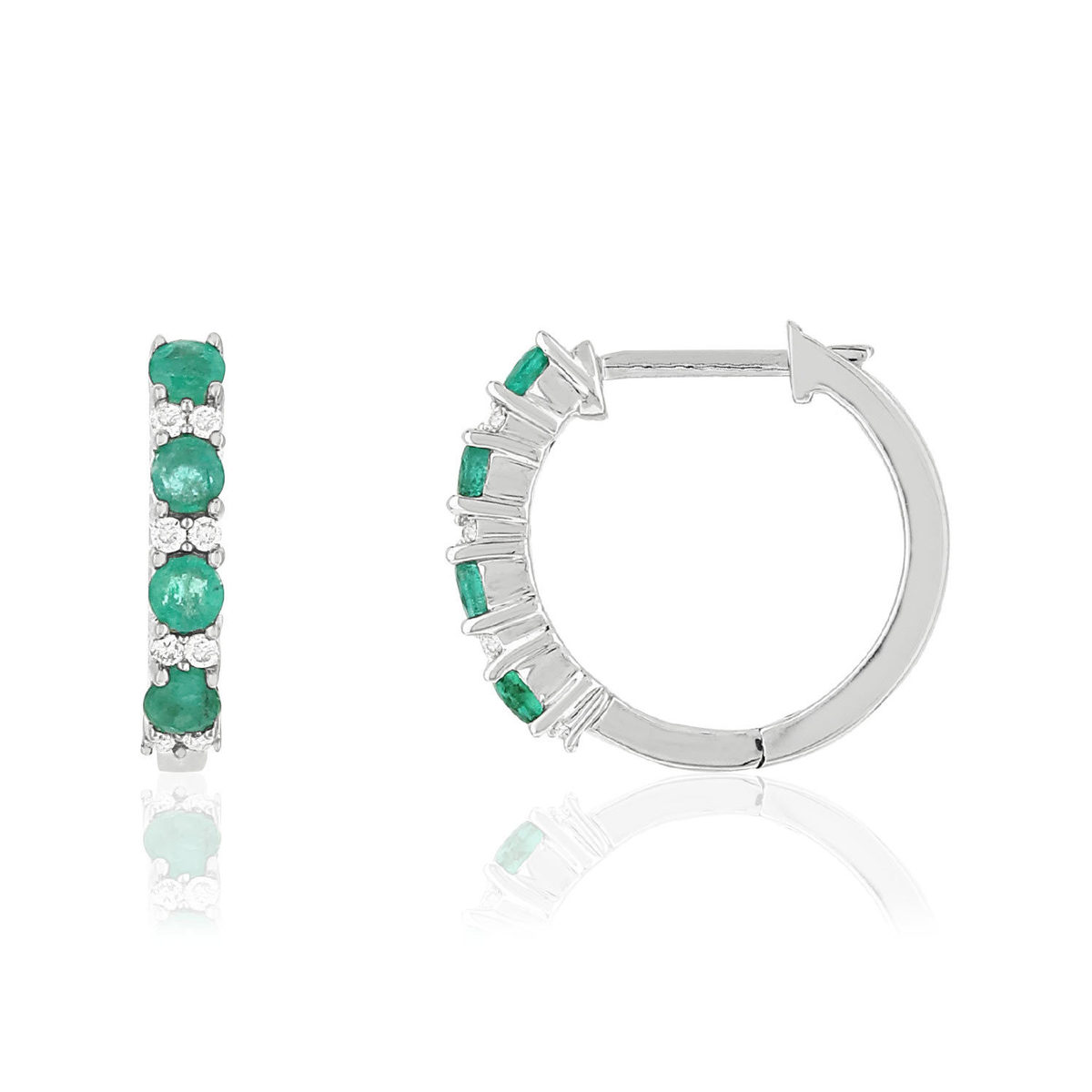 Créoles MATY Or 750 blanc Emeraudes et Diamants