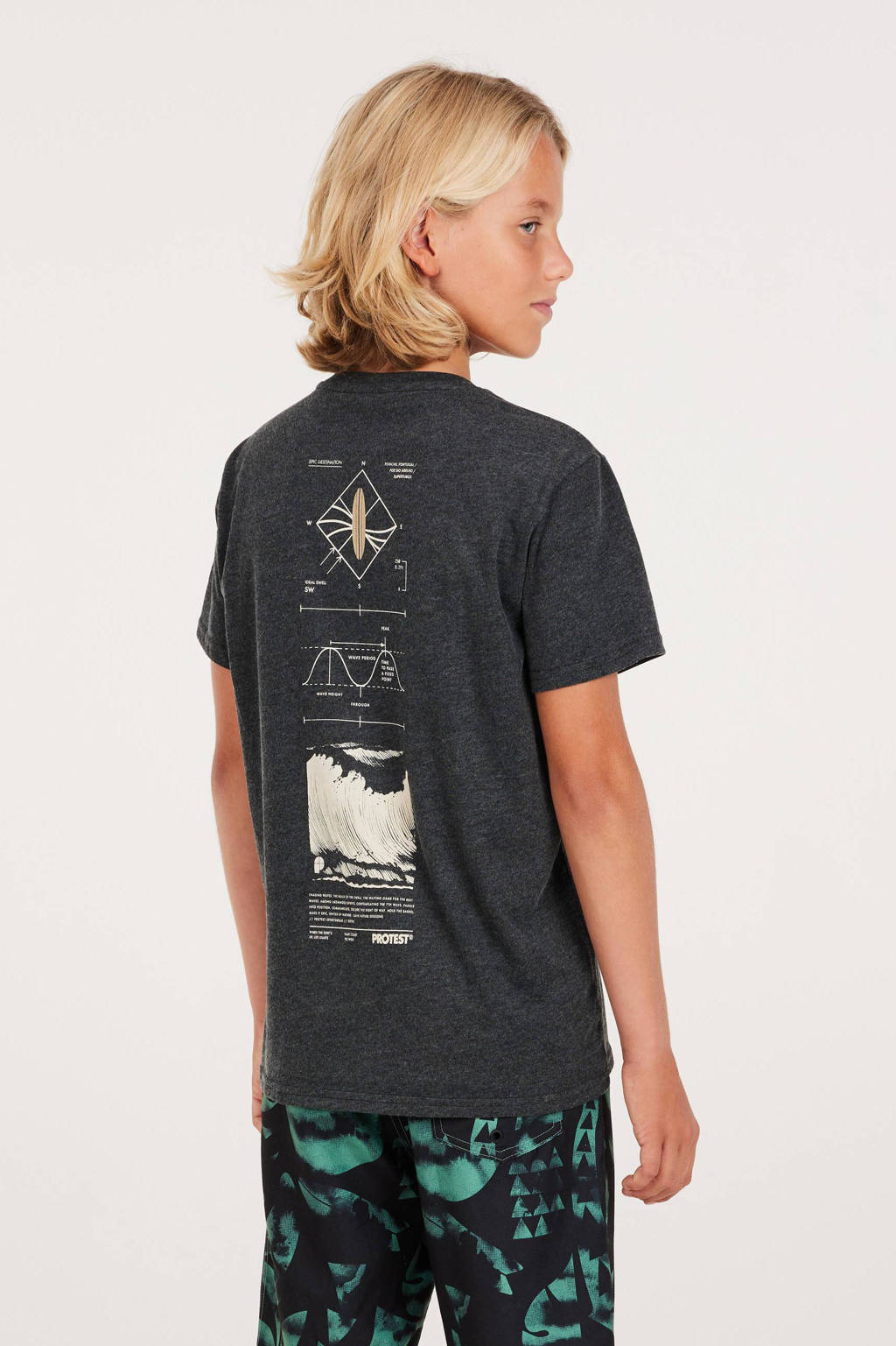 Protest T-shirt met backprint donkergrijs