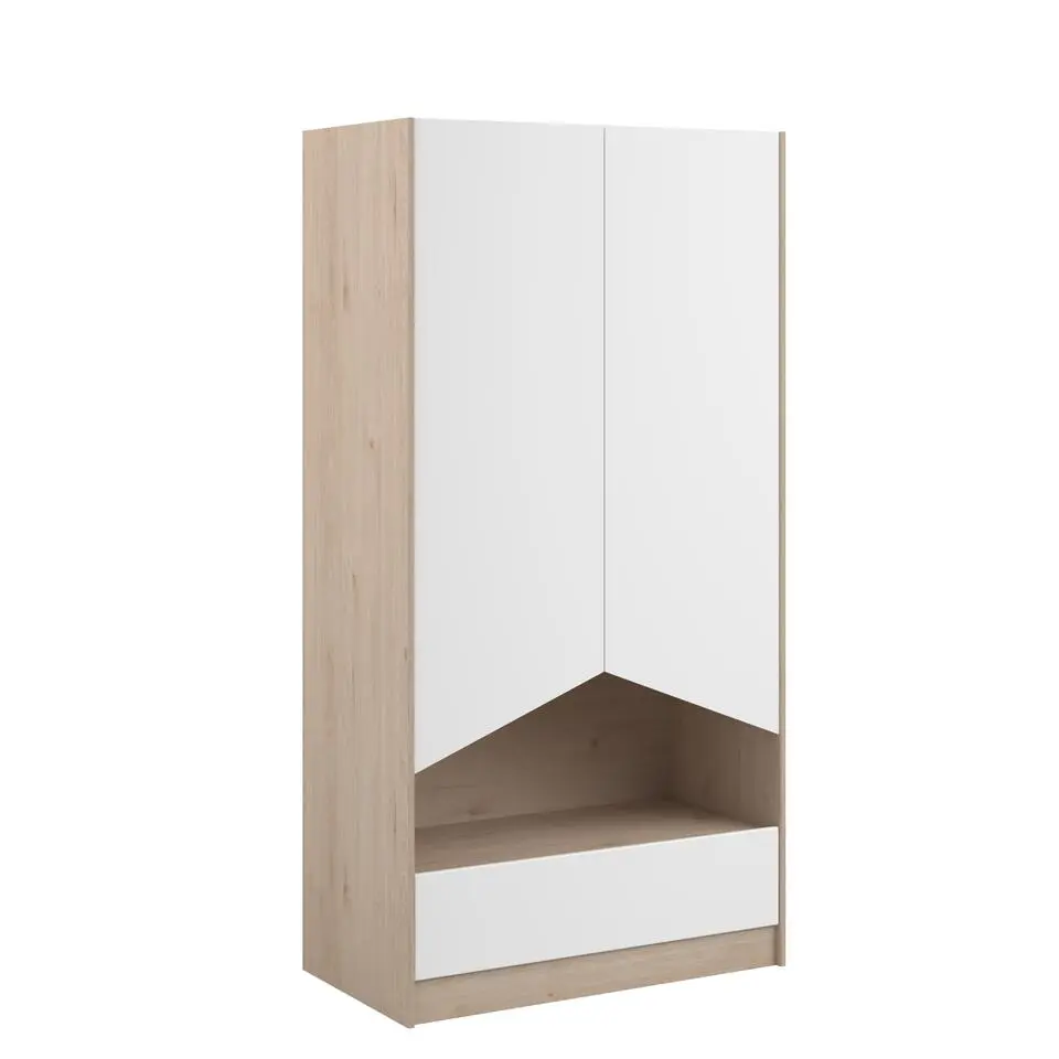 Kledingkast Shelby met 2 deuren en 1 lade - eik/wit