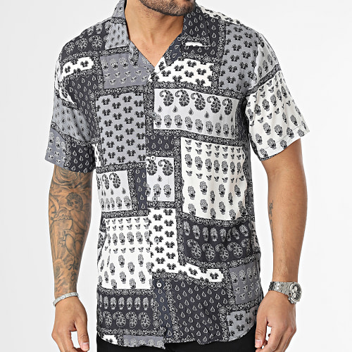 Chemise Manches Courtes Gris Blanc Bandana